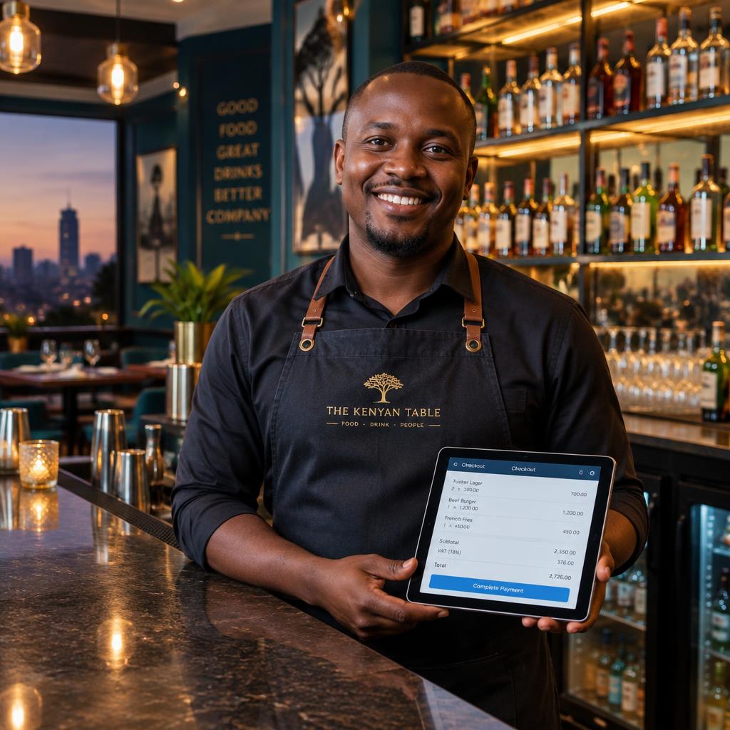 Bar owner at the counter using Selluh-LipaPOS